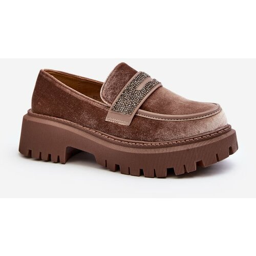 Kesi Women's velour loafers with embellishment, brown Wendreda Slike