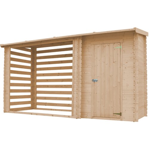 Timbela Lesena vrtna lopa + lopa za drva - Zunanja shramba 3,64 m2 / prostornina 4,9 m3 - neobdelan les - M205, (21780512) Cene