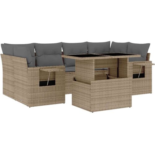 VidaXL 7-dijelni set vrtnih sofa od poliratana s jastucima bež Slike