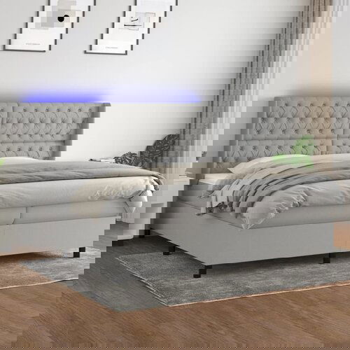 VidaXL Krevet box spring s madracem LED svjetlosivi 200x200 cm tkanina Slike