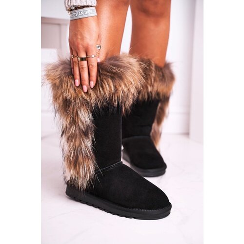  Women's Snow Boots With Fur Leather Suede Black Balvin Cene
