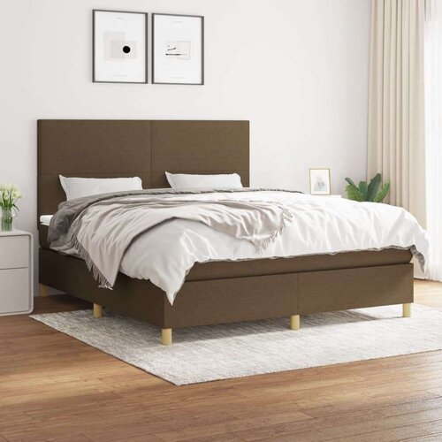  Box spring postelja z vzmetnico temno rjava 180x200 cm blago, (20899868) Slike