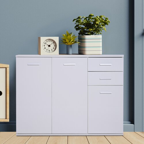 HOMCOM pisarniška omara 3 omarice 2 predala Les 106x35x76cm Bela, (20754169) Cene