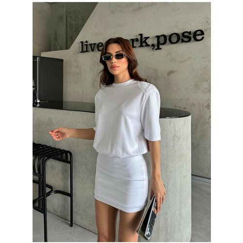 Laluvia White Premium Waistband T-shirt Dress Slike