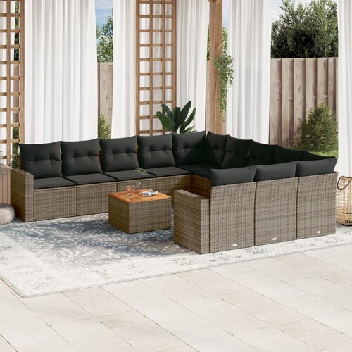 VidaXL 12-dijelni set vrtnih sofa od poliratana s jastucima sivi Slike