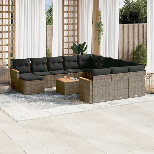 vidaXL 13-dijelni set vrtnih sofa od poliratana s jastucima sivi Cijene