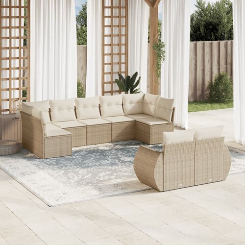 VidaXL 9-dijelni set vrtnih sofa s jastucima bež od poliratana Slike