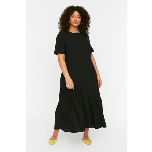 Trendyol Curve Black Ruffle Long Woven Dress Slike