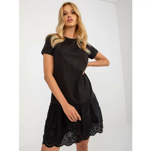 Fashionhunters Black cotton dress with frill