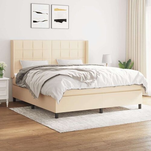  Krevet s oprugama i madracem krem 160x200 cm od tkanine Slike