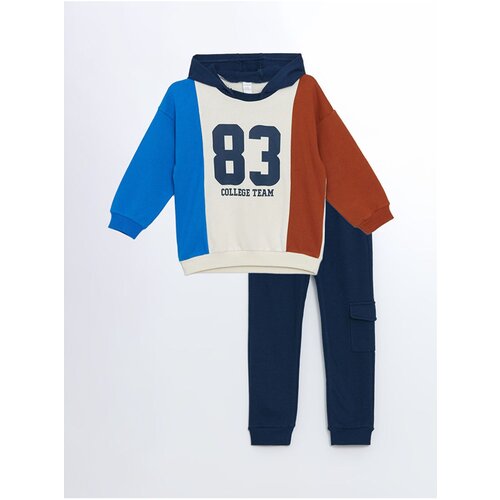 LC Waikiki Hooded Crew Neck Printed Baby Boy Sweatshirt and Tracksuit Bottom 2-Piece Set Slike