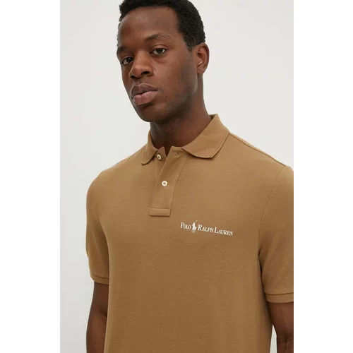Polo Ralph Lauren Pamučna polo majica boja: smeđa, bez uzorka, 710950131001