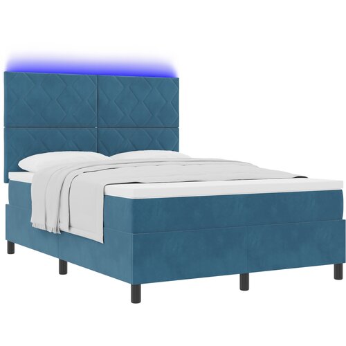 VidaXL Box Spring postelja z vzmetnico &amp;amp; LED temno modra 140x200 cm žamet, (22050965) Slike