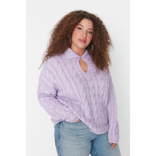 Trendyol Curve Lilac Shirt Collar Knitted Detailed Knitwear Sweater Slike