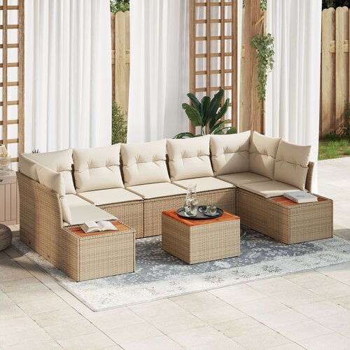 VidaXL Set od 8 vrtnih sofa s jastučićima bež poli ratan akacija Slike