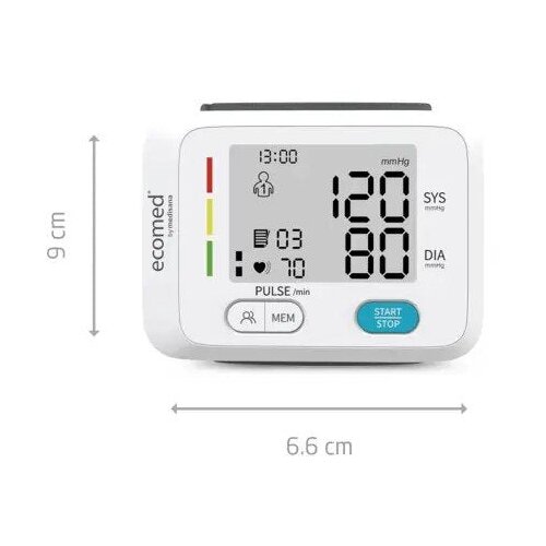 ECOMED by Medisana BW-83E Tlakomer za Zapestje &amp;ndash; Za 2 Uporabnika, Velik LCD Zaslon in Spomin Meritve Slike