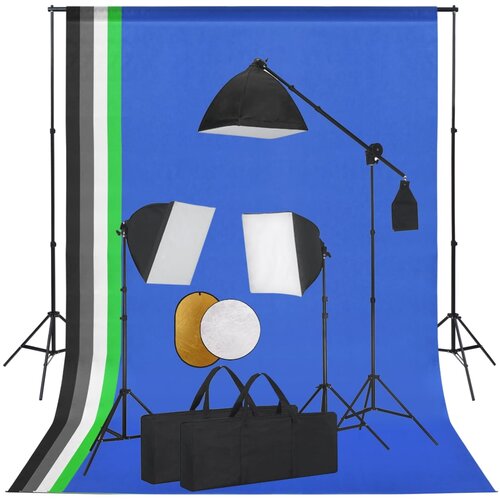 VidaXL Foto studijski komplet s svetilkami, ozadjem in odbojnikom Slike