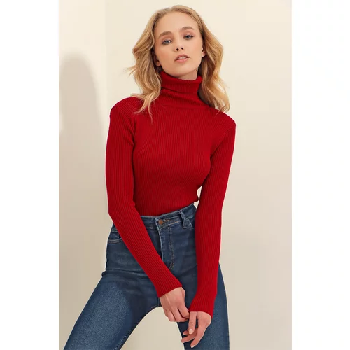 Trend Alaçatı Stili Sweater - Burgundy - Fitted