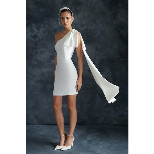 Trendyol Bridal White Pearl Detailed Bow Wedding/Wedding Elegant Evening Dress Cene