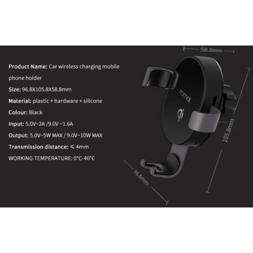 Xiaomi Bežični punjač + držač za kola (2u1) 70mai 5V-2A/9V-1,6A. Slike