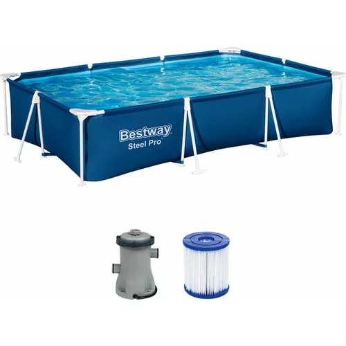 Bestway Steel Pro™ Frame Pool Set s filtarskom pumpom 300 x 201 x 66 cm, tamnoplavi, kvadratni