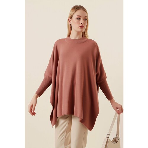 Bigdart 15783 Slit Poncho Sweater - Pale Pink Slike