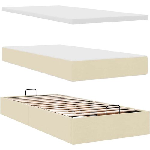 VidaXL Otomanski okvir kreveta s madraca krem 90x190cm od tkanine Slike