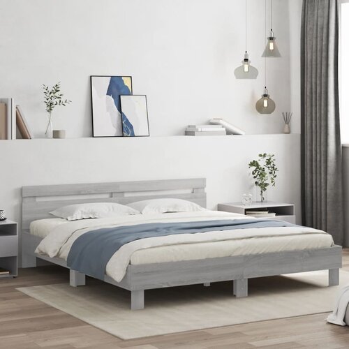  Okvir kreveta s uzglavljem LED siva boja hrasta 180 x 200 cm Cene