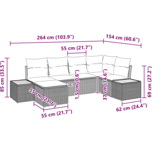 VidaXL set od 6 komada vrtnih kauča s jastučićima crni poli ratan akacija Slike