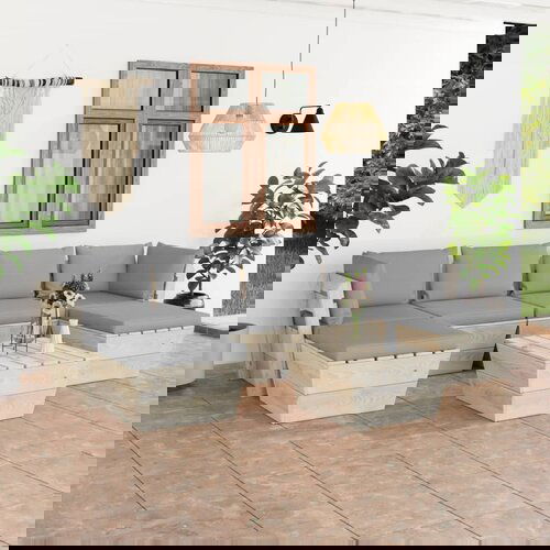  Garnitura iz palet 7-delna z blazinami smrekovina Cene