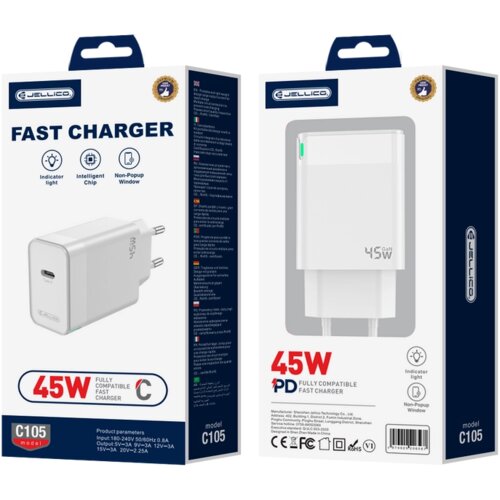 Jellico POLNILEC C105 PD 45W 1XUSB-C ZA TELEFONE SAMSUNG HUAWEI, TABLICE, (5000310937) Slike
