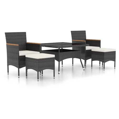  5-dijelni vrtni blagovaonski set od poliratana i stakla crni Crna 120 x 120 x 75 cm Slike
