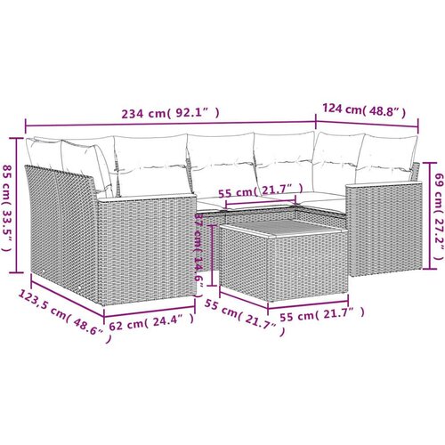  7-dijelni set vrtnih sofa od poliratana s jastucima crni Slike