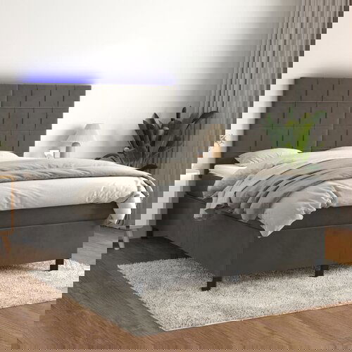 vidaXL Krevet box spring s madracem LED tamnosivi 140x190 cm baršun Cijene