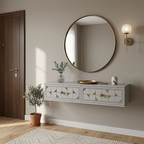 Hanah home komoda Moka 120, 120 cm, bela / zlatna Cene