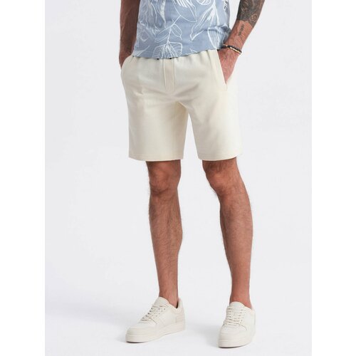 Ombre Men's knitted shorts with drawstring and pockets - cream Cene