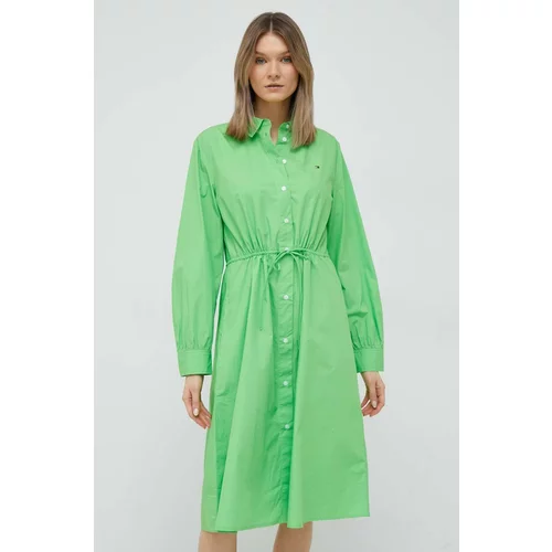 Tommy Hilfiger Pamučna haljina boja: zelena, mini, ravna