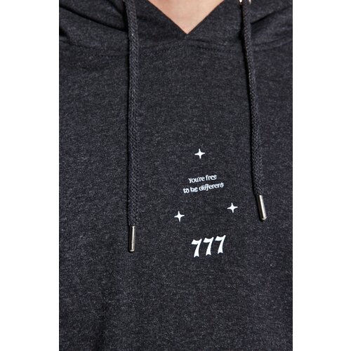 Trendyol Anthracite Men's Oversize Space Theme Sweatshirt with a soft, shaggy interior Cene