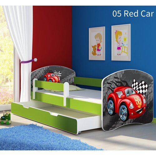 Dječji krevet ACMA s motivom, bočna zelena + ladica 140x70 cm 05 Red Car Cijene