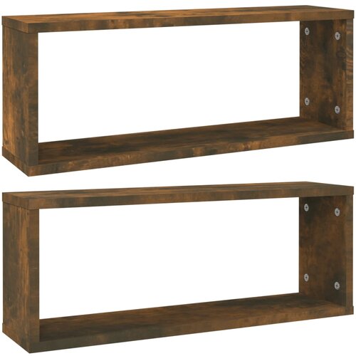  Kockaste zidne police 2 kom dimljeni hrast 60x15x23 cm drvene Slike