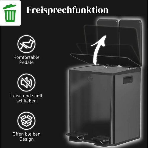  2 x 20 L dvostruke kante za otpad otvaranje na pedalu lako se čiste nehrđajući čelik plastika crna Slike