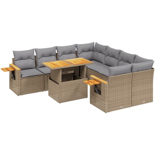 vidaXL 9-dijelni set vrtnih sofa s jastucima bež od poliratana Cijene