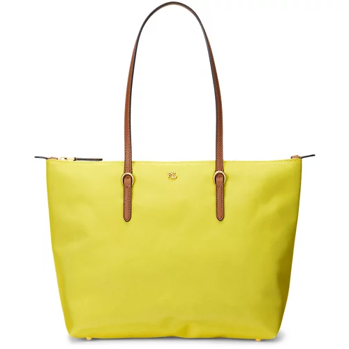 Polo Ralph Lauren Shopper torba 'KEATON' smeđa / limeta zelena / zlatna