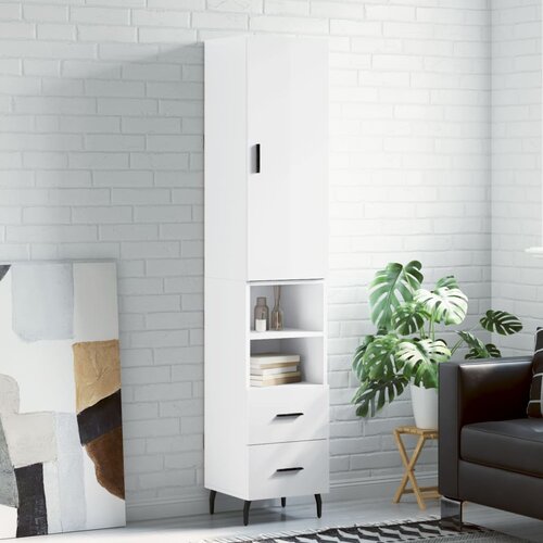 The Living Store Visoka omara visok sijaj bela 34,5x34x180 cm inženirski les - Visoka Omarica, (21431171) Slike