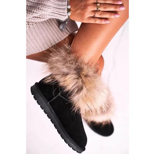 Kesi Women's Leather Snow Boots With Eko Fur Black Alexa