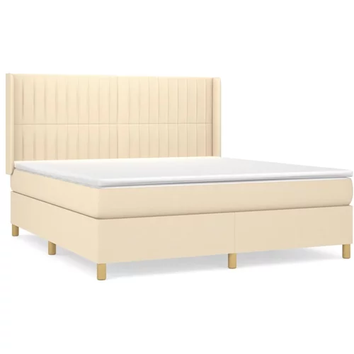 vidaXL Box spring postelja z vzmetnico krem 180x200 cm blago, (20893569)