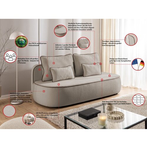 Ropez Smeđa/smeđe-siva bar&amp;scaron;unasti sklopiva/s prostorom za odlaganje sofa 210 cm Saga &amp;ndash; Slike