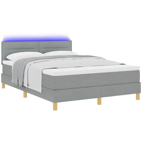 LED Box Spring Krevet Svijetlo siva 140 x 190 cm tkanina Slike