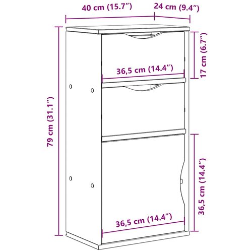  Bočni ormarić s ladicama ODDA bijeli 40x24x79 cm puno drvo bor Slike