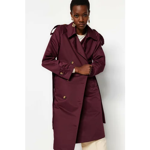 Trendyol Trench Coat - Burgundy - Double-breasted
